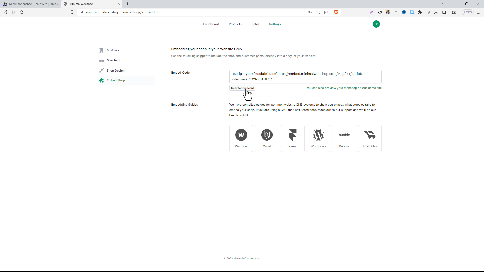 Screenshot of MinimalWebshop