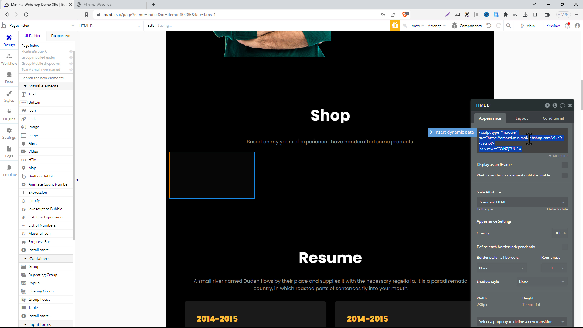 Screenshot of Webshop