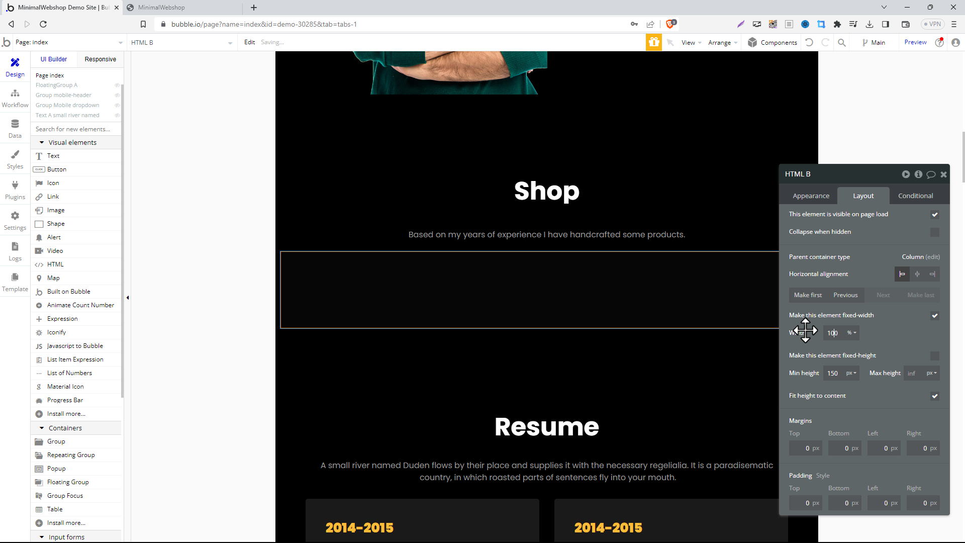 Screenshot of Webshop