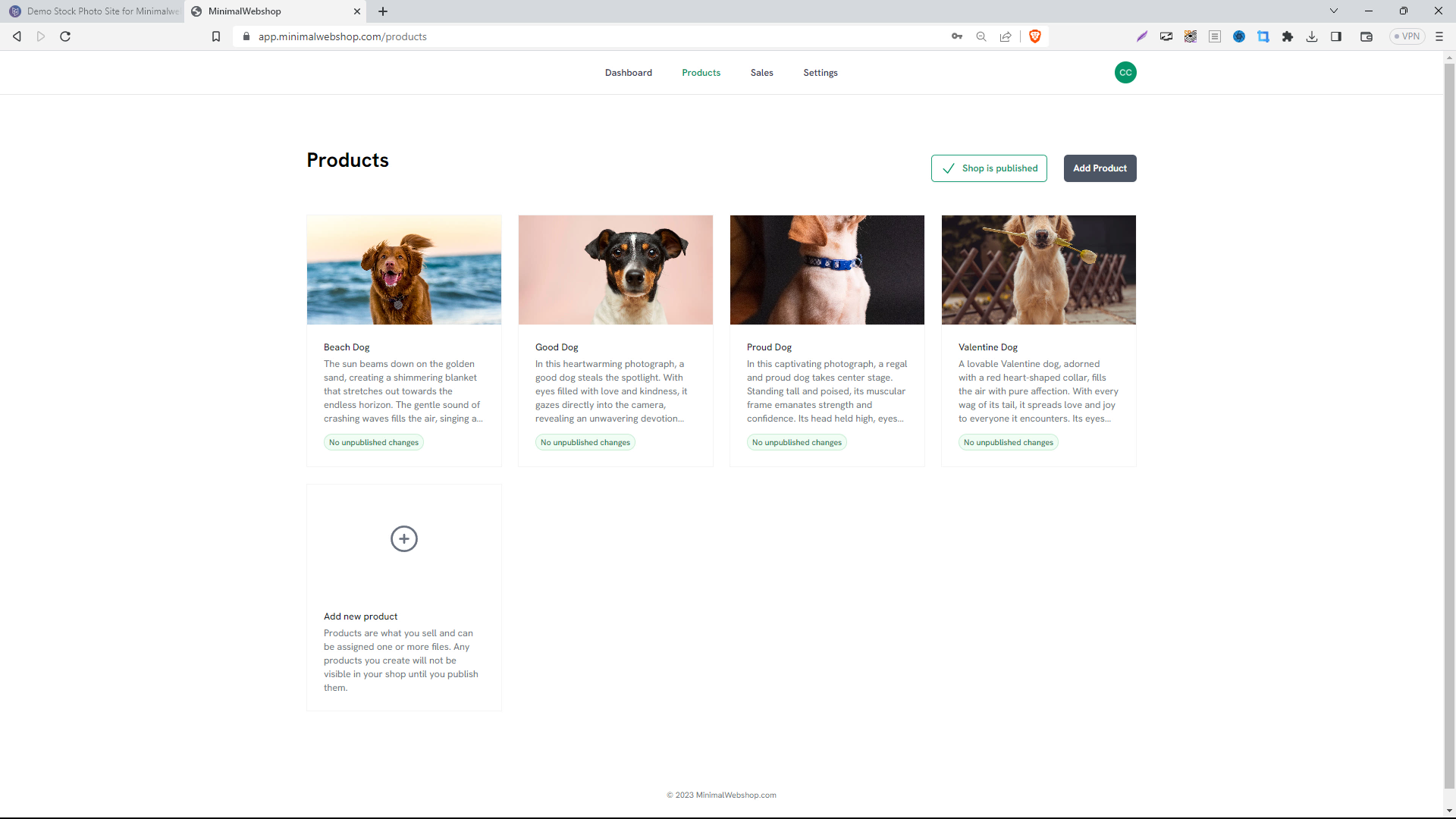 Screenshot of MinimalWebshop