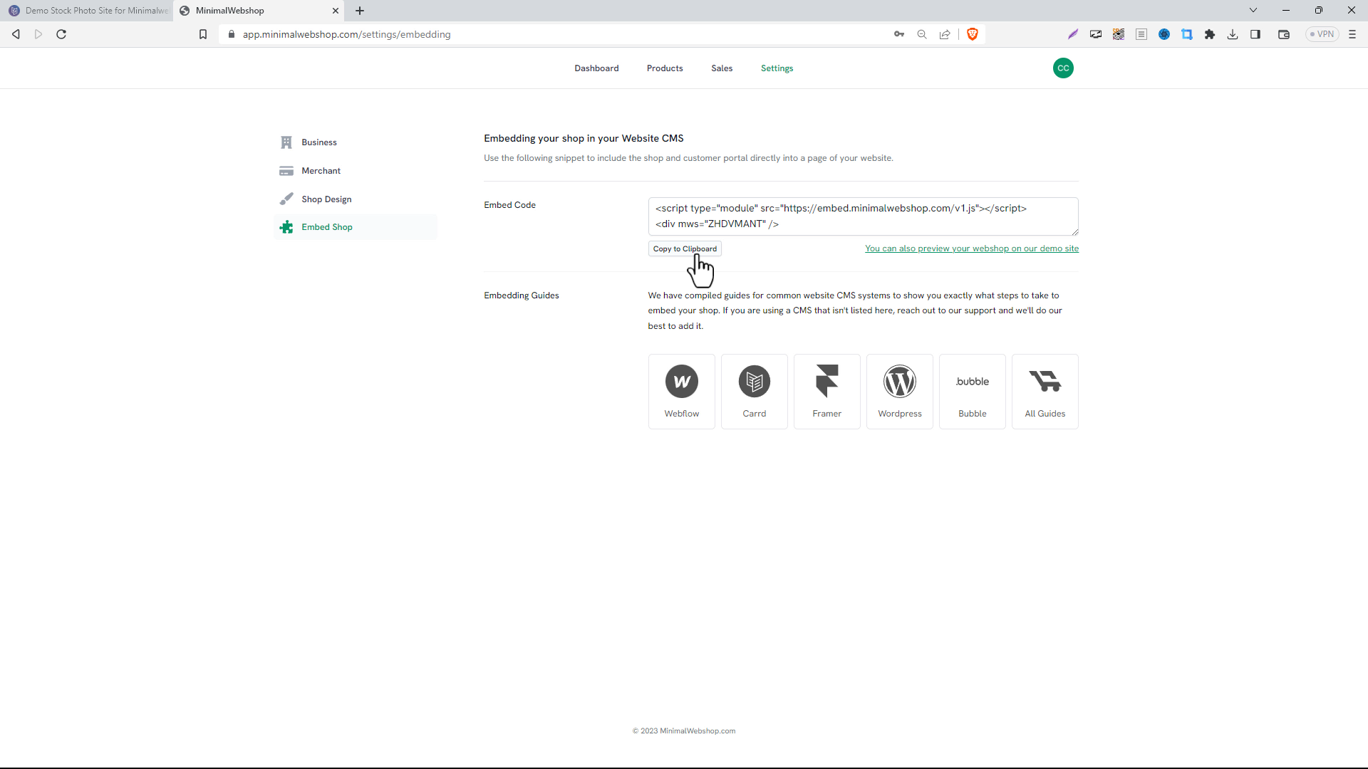 Screenshot of MinimalWebshop