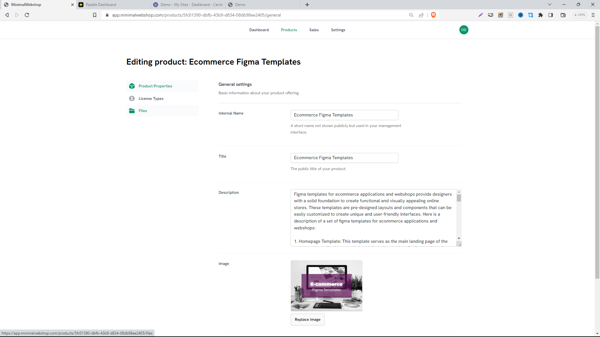 Screenshot of Product Page in MinimalWebshop