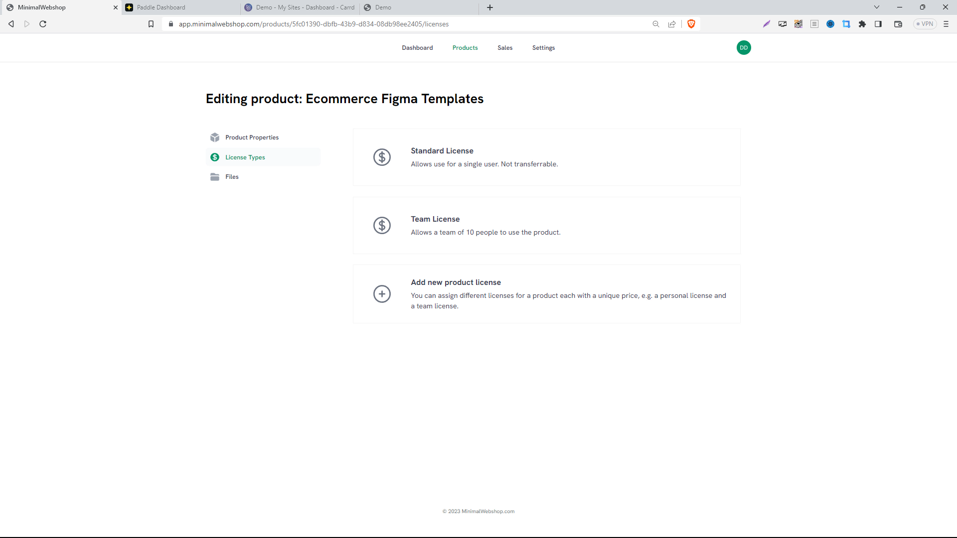 Screenshot of Product Page in MinimalWebshop