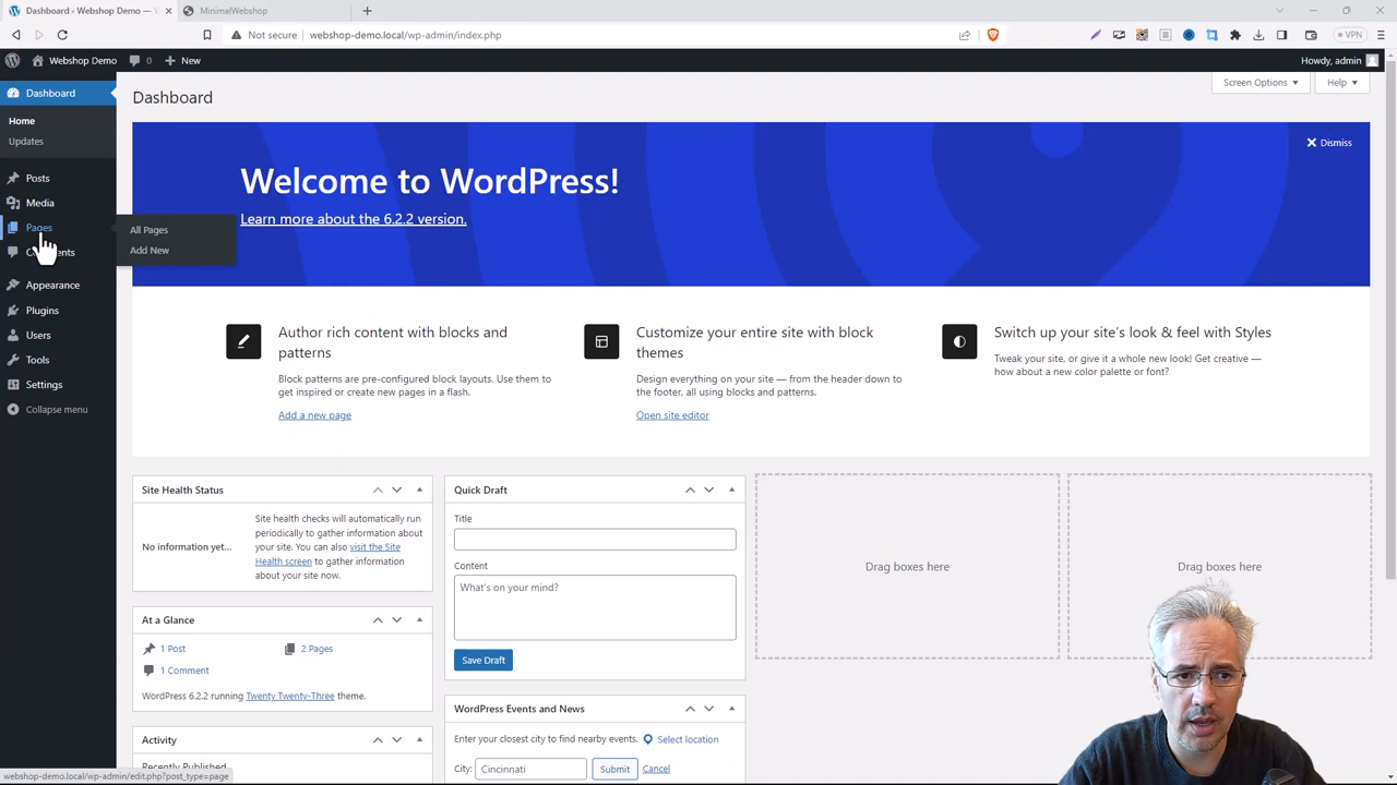 Screenshot of the Wordpress Pages Menu